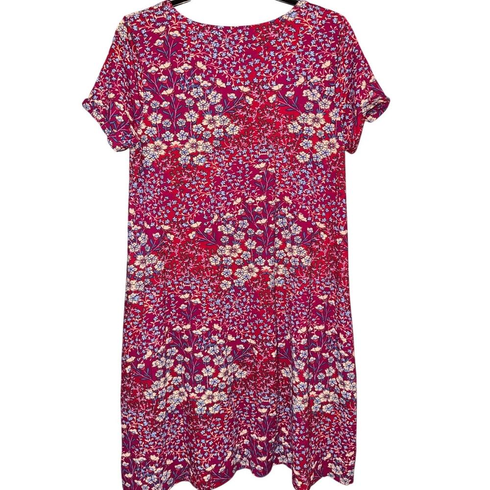 J Jill Floral Short Sleeve Jersey Dress Patch Pockets – Pink / Magenta – Medium - Picture 2 of 6
